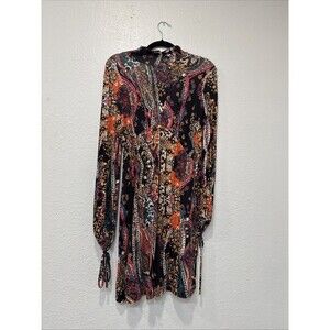 Free People Dress Womens XS Small  All Dolled Up Mini Paisley Bohemian Black